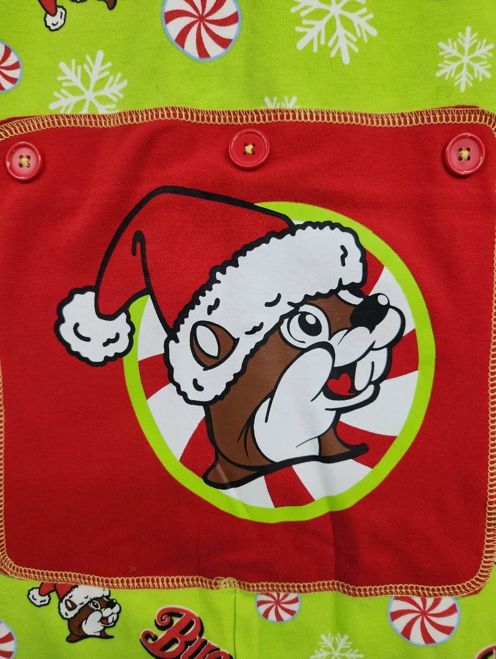 Buc-ee's Christmas Santa Beaver Holiday One Piece Pajamas Youth Large YL